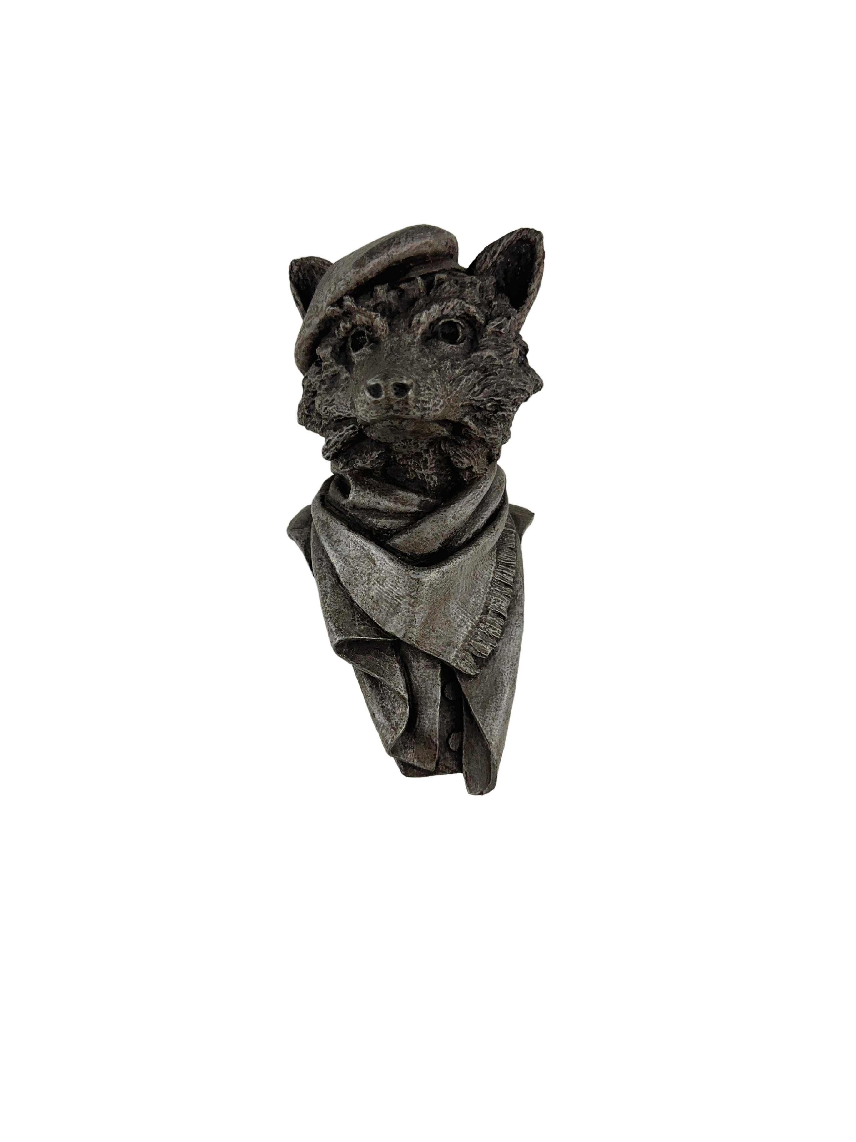 Handcrafted whimsical raccoon wall sculpture with a beret and scarf, handcrafted by an artist and perfect for collecting or gifting to art lovers.