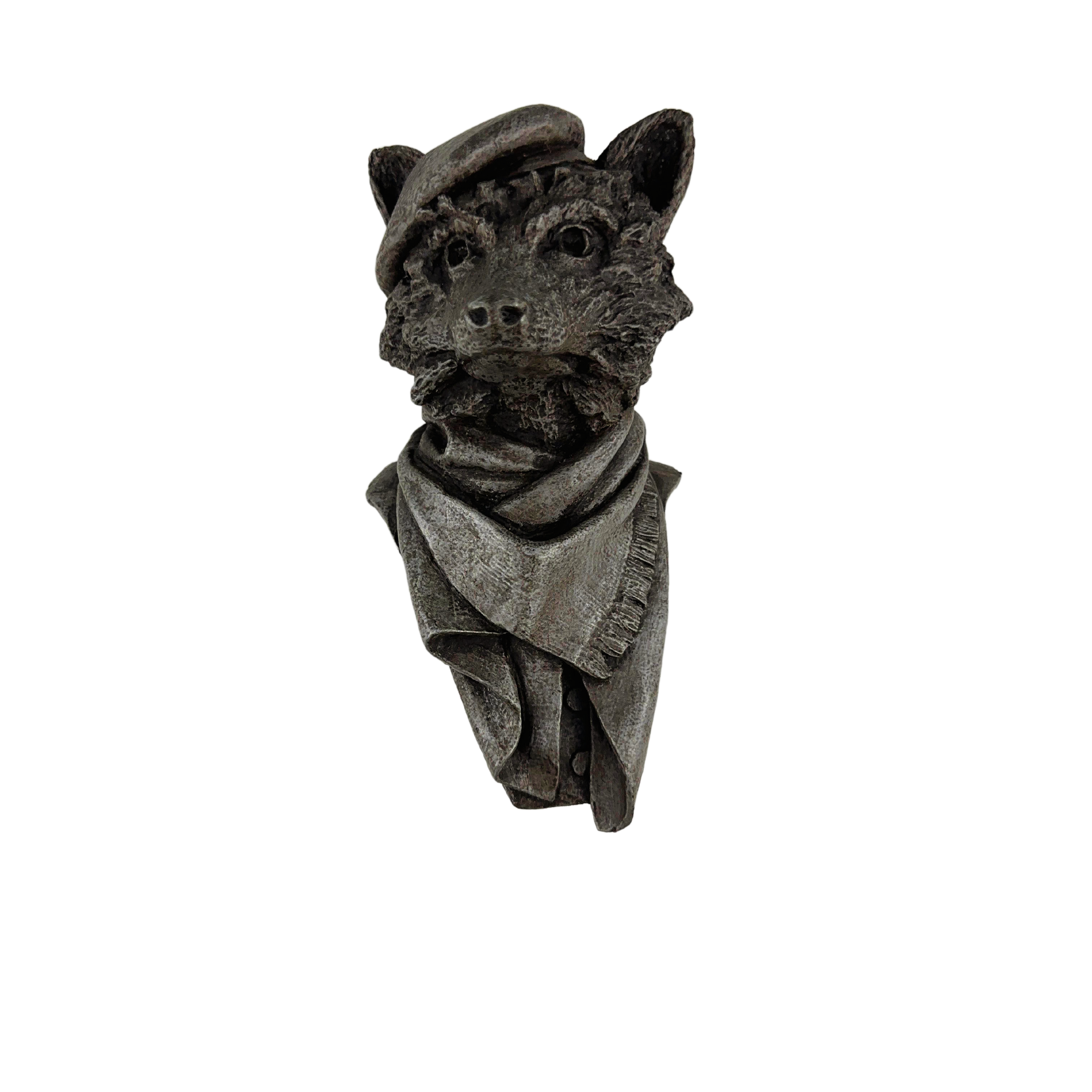 Handcrafted whimsical raccoon wall sculpture with a beret and scarf, handcrafted by an artist and perfect for collecting or gifting to art lovers.