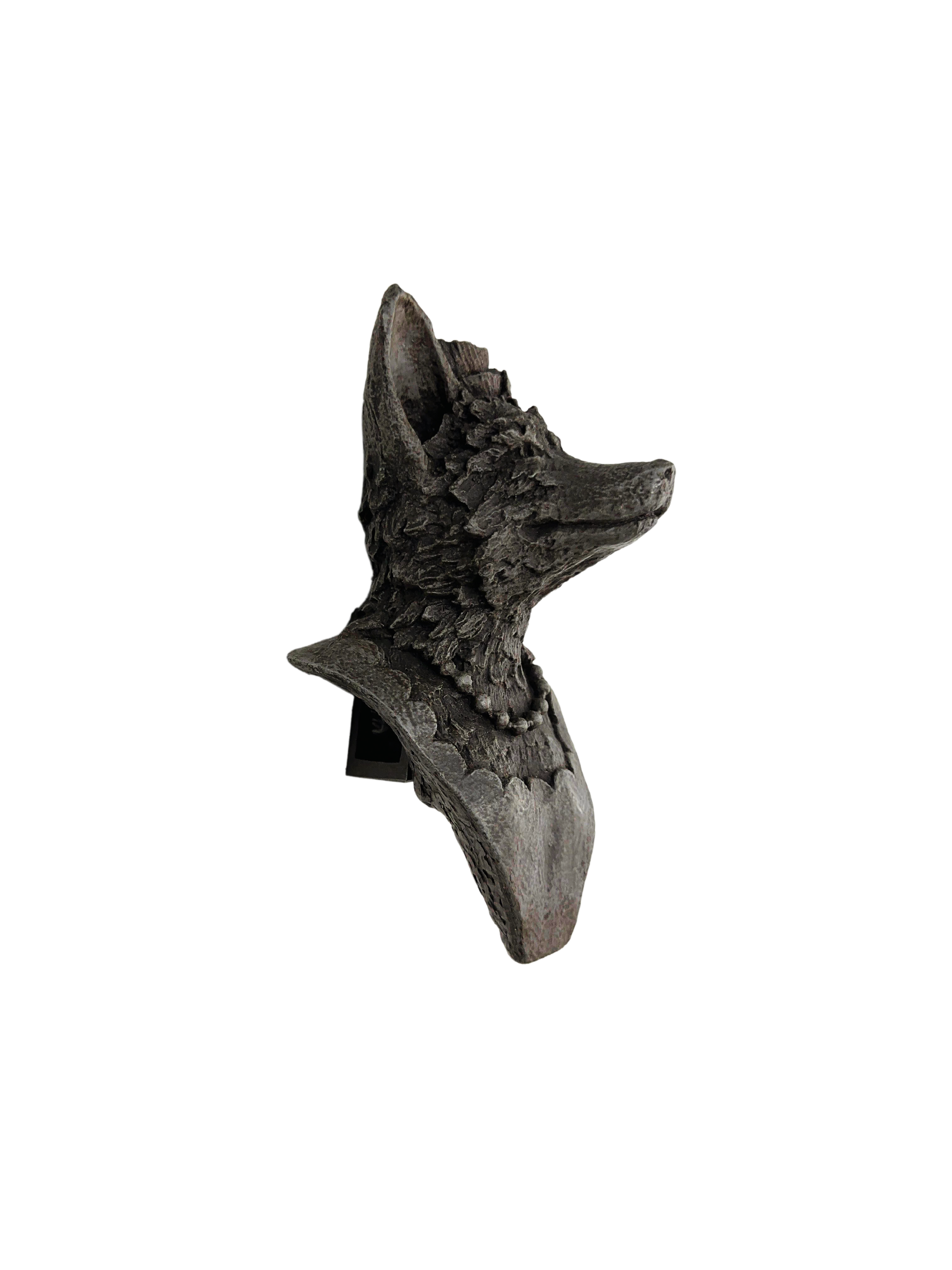 Right view, Unique fox wall sculpture with hat and pearls, handcrafted by an artist and perfect for gifting to art lovers