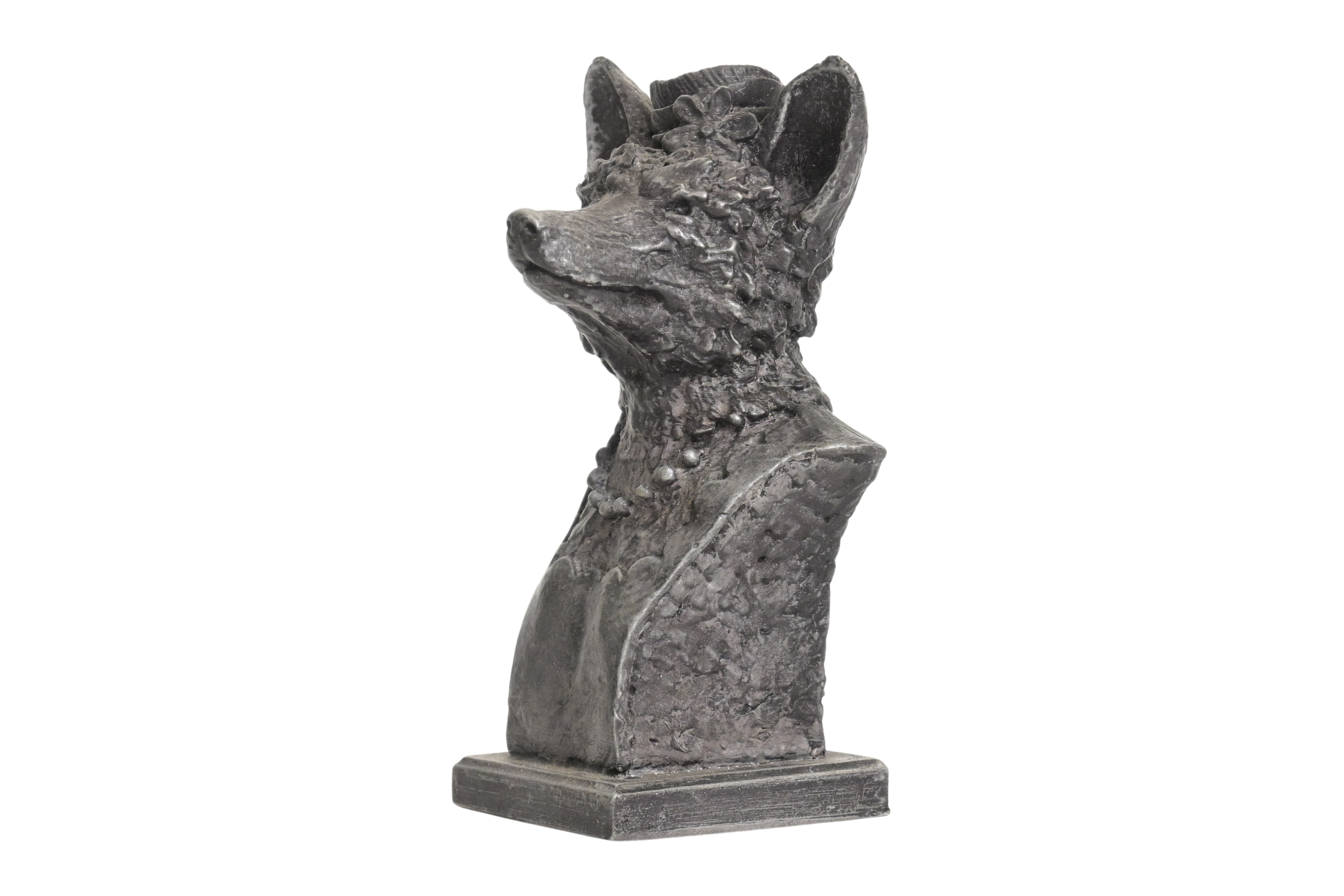 Side angle of handcrafted tabletop fox sculpture gift , highlighting fine details