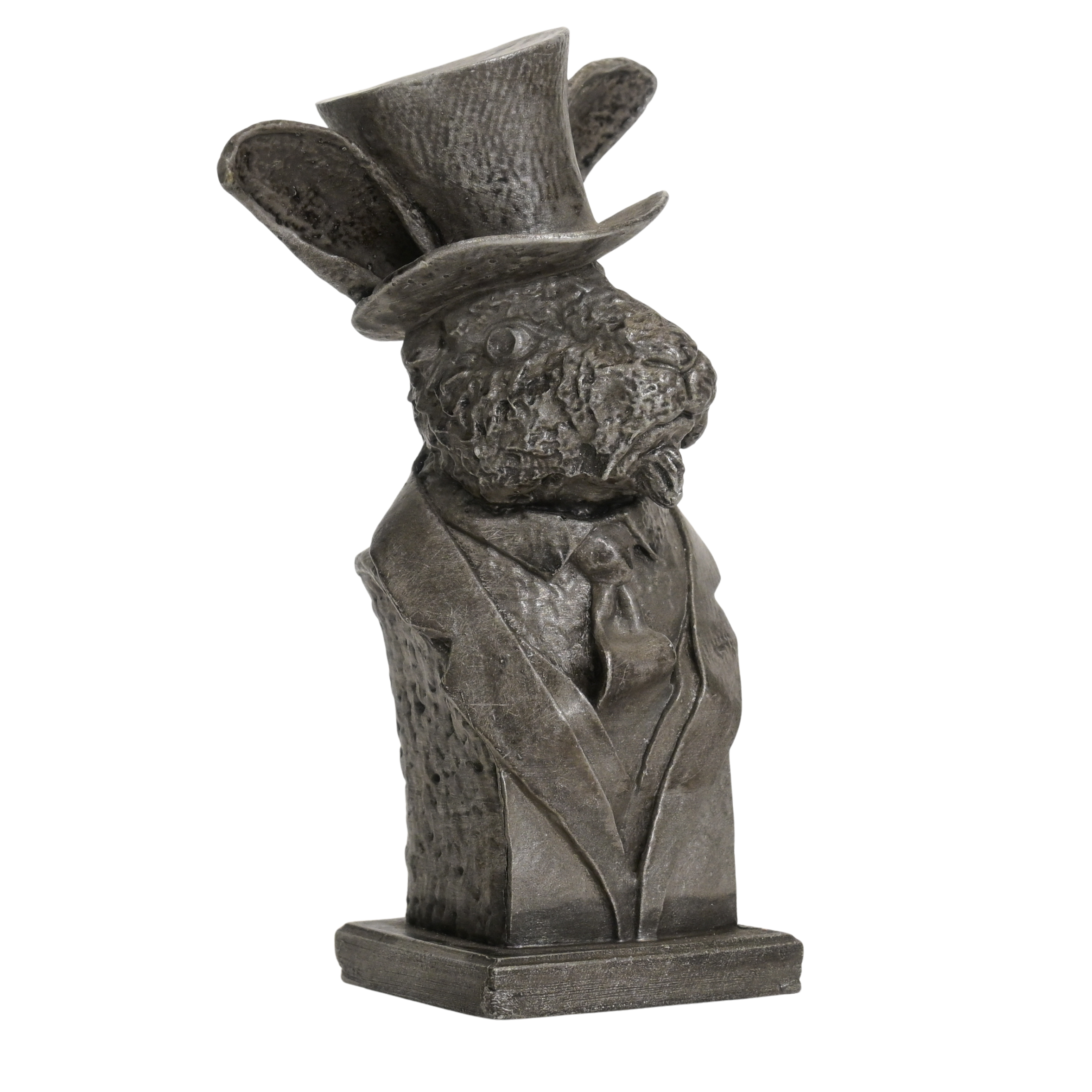 Profile of handcrafted tabletop rabbit sculpture with details and textures, for gifting and collecting