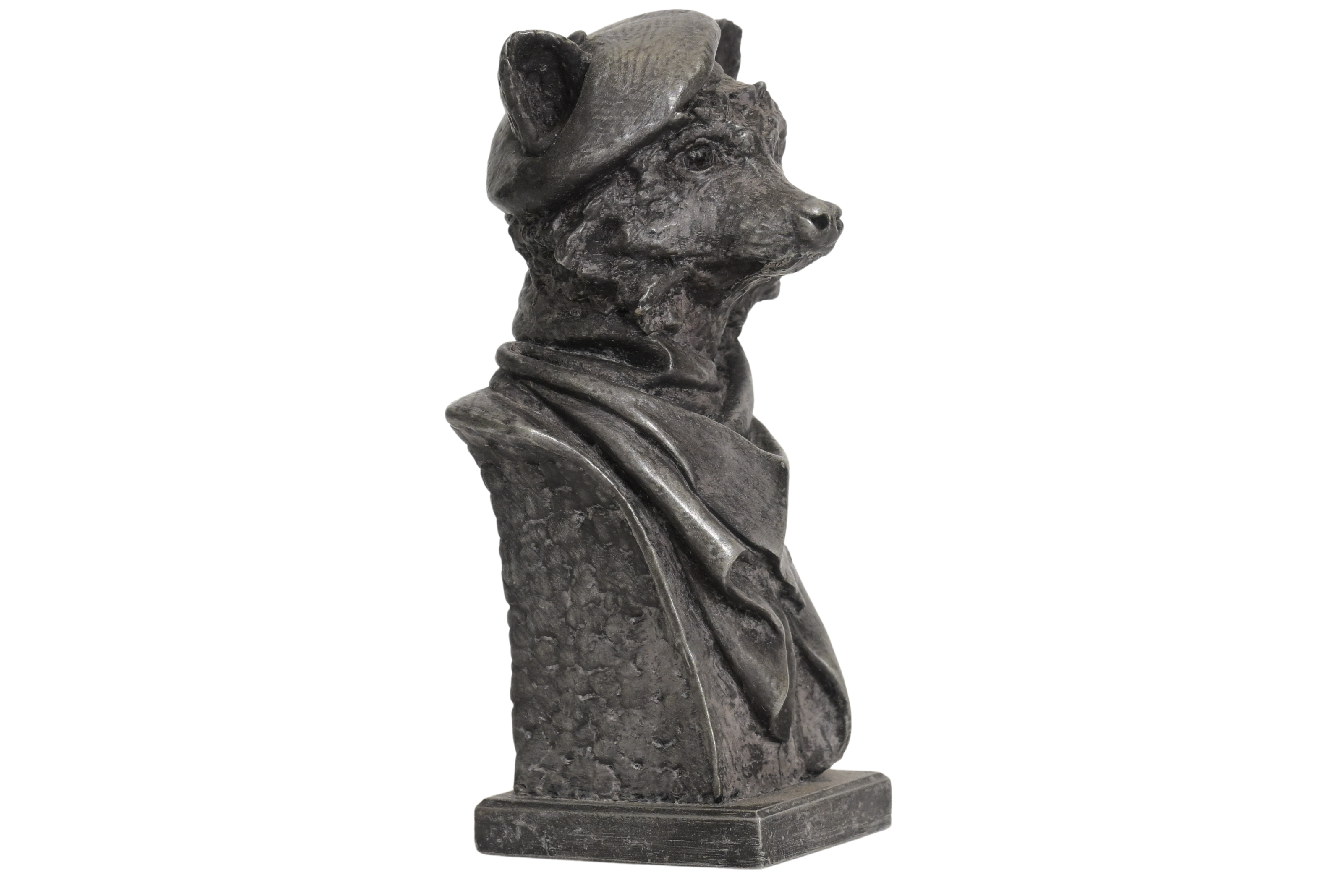 Profile view of tabletop version of our artist-made raccoon sculpture. Handcrafted, whimsical, and full of story—perfect for shelves, desks, and curious collectors.