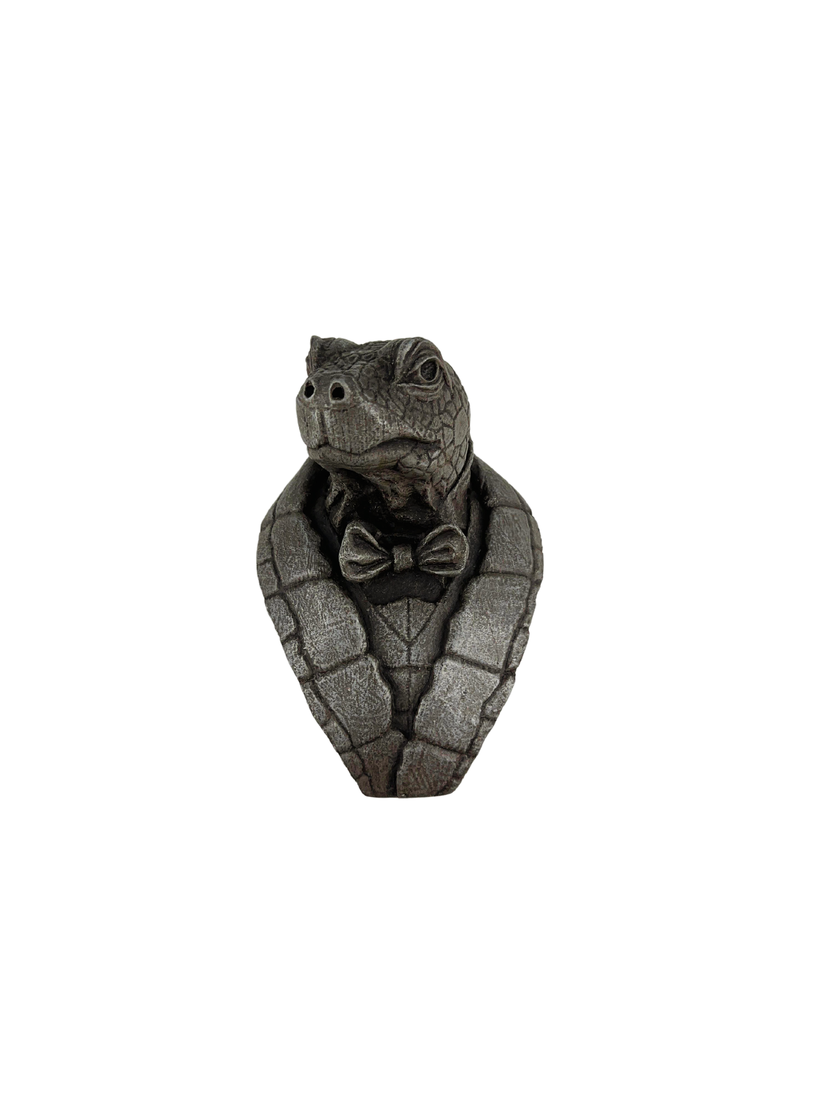 Whimsical turtle sculpture in cold‑cast aluminum, handcrafted by an artist and perfect for gifting to art lovers.